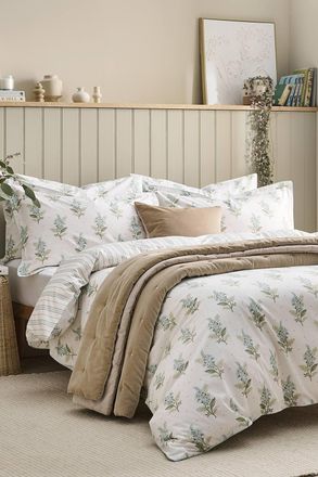 Christy Blossom Floral Striped Reversible Cotton Percale Duvet Cover Set in White | Size: King
