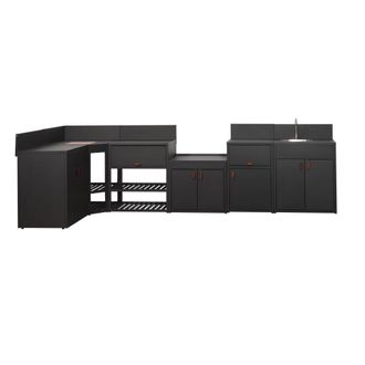Sweeek Cocina exterior 6 m&oacute;dulos de acero, negro