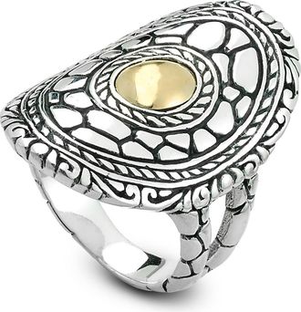 Samuel B. Pebbled Design Oval Ring in Silver And Gold at Nordstrom Rack, Size 6