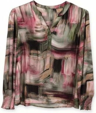2-Biz Overhemden, Dames, Veelkleurig, S, Artistieke Estelle Top in Roze/Groen/Beige/Zwart