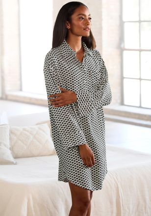 Lascana Pyjamaoberteil LASCANA, Damen, Gr. 34, schwarz-weiss (schwarz, wei&szlig;, gemustert), Web, Obermaterial: 100% Viskose, gemustert, weit ca. Mitte Oberschenk