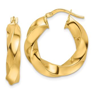 Diamond2Deal 10k Yellow Gold Polished 5.25mm Hollow Twisted Hoop Earrings