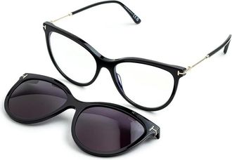 Tom Ford Blue Light Block with Smoke Clip On Cat Eye Ladies Eyeglasses FT5994-B 001 56