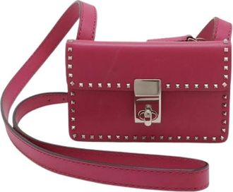 Valentino Pre-owned Rockstud Lederen Schoudertas Portemonnee - Dames - Vintage Heuptassen - Roze - ONE Size - Leer - Vintage