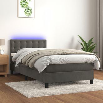 vidaXL Vidaxl - Cama Box Spring Colch&oacute;n Y Led Terciopelo Gris Oscuro 100x200 Cm