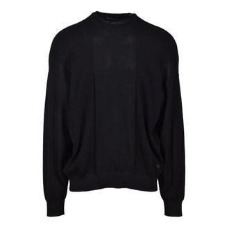Emporio Armani Round-neck Knitwear, male, Black, XL, Cotton Knit Jumper