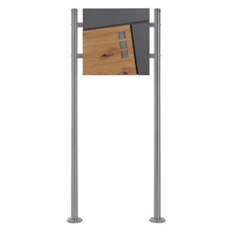 ML Design Ecd Germany Buz&oacute;n De Correos Con Soporte Para Cartas Con Compartimento Para Peri&oacute;dicos Negro Con Aspecto Madera Para Exterior De Acero Inoxidable 170 