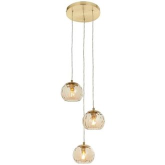 Endon Lighting Dimple Modern Cluster 3 Light Pendant Brushed Brass, Champagne Glass Shade - Endon