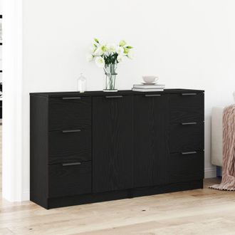 Berkfield Home Sideboards 2 pcs Black Oak 60x30x70 cm Engineered Wood | Size: 60 x 30 x 70 cm