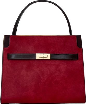 Tory Burch Haircalf Schoudertas met Knopensluiting - Dames - Handtassen - Rood - ONE Size - Tassen