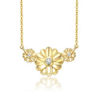 Rachel Glauber RG Young Adults/Teens 14k Yellow Gold Plated with Cubic Zirconia Triple Daisy Flower Chevron Pendant Necklace