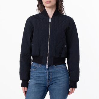 Burberry Cropped Quilted Bomber Jacket, Size X-Large