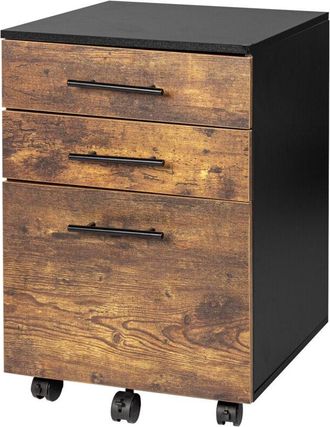 Relaxdays Relaxdays roll container, 3 drawers, hanging file, HxWxD: 57.5 x 40 x 40 cm, filing cabinet on castors, black/brown