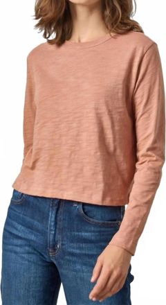 Lilla P Long Sleeve Cropped Boyfriend Tee In Carob