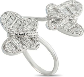 Luxury Bazaar 10K White Gold 1.20ct Diamond Butterfly Bypass Ring MF16-050526