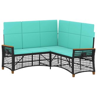 vidaXL Conjunto De Sof&aacute; Reclinable De Jard&iacute;n Manual Negro Y Turquesa Vidaxl