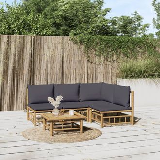 vidaXL Set De Muebles De Jard&iacute;n 5 Piezas Bamb&uacute; Con Cojines Gris Oscuro Vidaxl