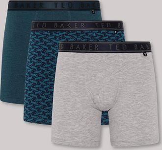 Ted Baker Mens Ted Baker Ted Baker 3-Pack Cotton Boxer Briefs Mens Boxer Briefs Heather Grey/Bowwow/Reflecting Pool - Multi - Size: 37/36/32