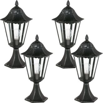 Loops 4 PACK IP44 Outdoor Pedestal Light Black & Silver Patina Lantern 1x 60W E27