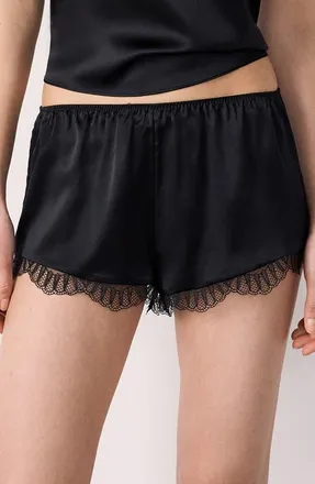 Etam Lace Trim Silk Shorts in Black at Nordstrom, Size X-Small
