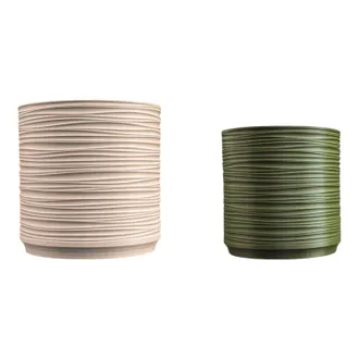 Jonathan Y Designs Flo MidCentury Modern Indoor Ripple Eco-Friendly 3D Printed Planters with Drainage, Sand/Olive (Set of 2)