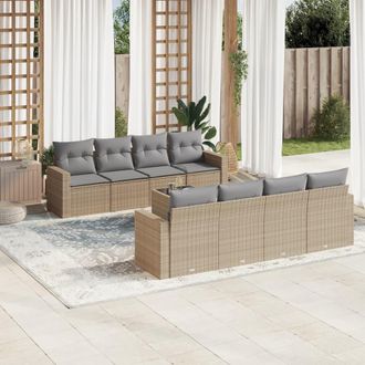 vidaXL Set De Sof&aacute;s De Jard&iacute;n 9 Pzas Con Cojines Rat&aacute;n Sint&eacute;tico Beige Vidaxl