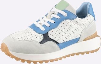 Heine Sneaker HEINE, Damen, Gr. 36, wei&szlig;, blau, Glattleder, Leder, Rindsleder, Veloursleder, Schuhe Sneaker