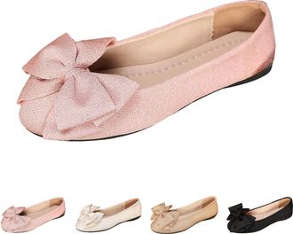 Generic Womens Bowknot Ballet Flats Pointed Toe Comfortable Slip-On Dressy Casual Bowtie Flat Walking Shoes Loafers Business Work Dance Low Top Ballerina Wedd