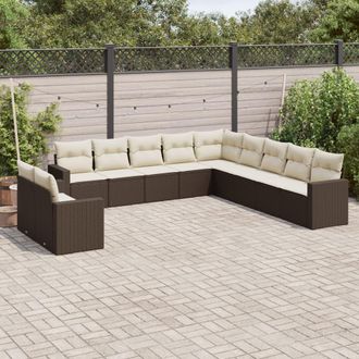 vidaXL Set De Sof&aacute;s De Jard&iacute;n 11 Pzas Cojines Rat&aacute;n Sint&eacute;tico Marr&oacute;n Vidaxl