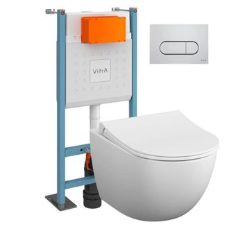 Vitra Pack Inodoro Suspendido Vitra Sento Blanco Mate + Estructura Autoportante V-fix Core + Placa Round Cromada