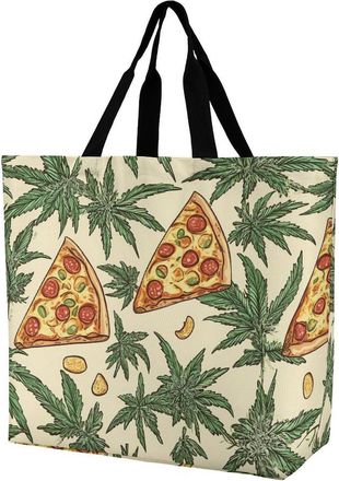 Generic Weeds And Pizza Reusable Shopping Bags One Shoulder Grocery Tote Bag Waterproof Big Purse for Work Travel