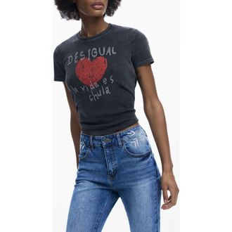 Desigual Heart Cotton Graphic T-Shirt in Anthracite Gray at Nordstrom, Size X-Large