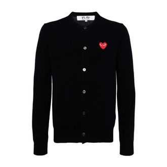 Comme Des Gar&ccedil;ons Cardigans, male, Blue, Size: XS Navy Blue Wool Sweater with Logo Patch