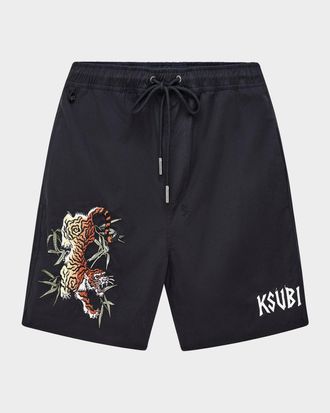 Ksubi Stay Up Embroidered Logo Cotton Fleece Shorts