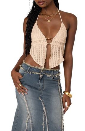Edikted Anaya Textured Knit Halter Top in Beige at Nordstrom, Size X-Small