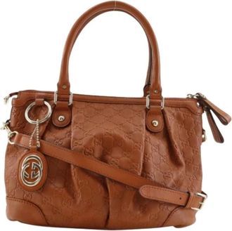 Gucci Pre-owned Handbags, female, Brown, Size: ONE SIZE Pre-owned Sukey Diamante GG Shima Leather Tote Bag