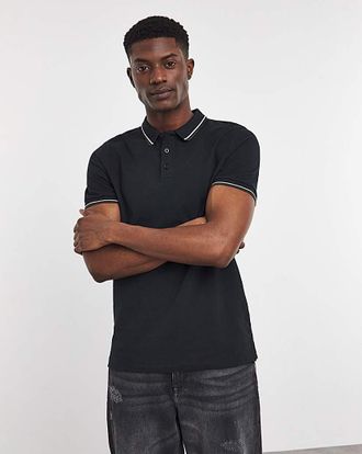 Jacamo Pure Cotton Tipped Pique Polo Long