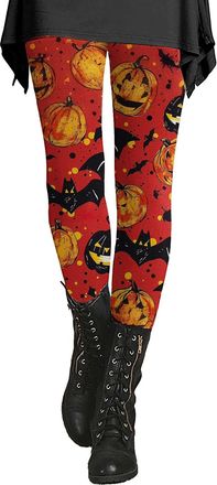 Generic Leggings for Women UK Halloween Leggings Pumpkin Ghost Skull Scary Print High Waist Yoga Pants Slim Fit Halloween Party Festival Essentials Stretchy T