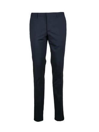 Paoloni Navy Virgin Wool Stretch Trousers with Tailored Fit