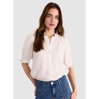 Baukjen Bryony Mandarin Collar Textured Blouse in Pure White at Nordstrom, Size 12