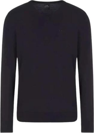A|X Armani Exchange ASV Geruite Jacquard Trui met Ronde Hals - Heren - Ronde hals truien - Blauw - 2XL - Truien & Vesten
