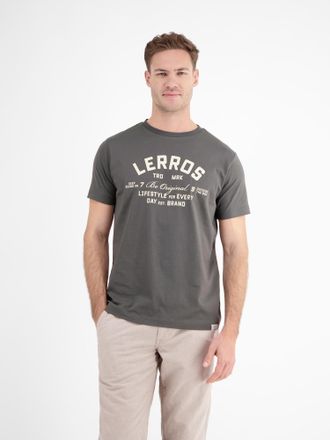 Lerros T-Shirt LERROS Sommerliches T-Shirt mit Print, Herren, Gr. S, grau (basalt grau), 100% Baumwolle, Rundhals, Shirts T-Shirt