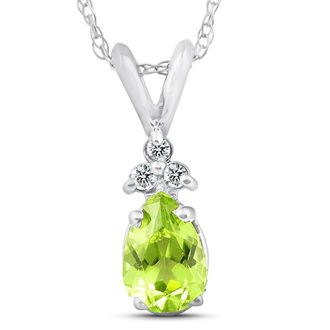 Pompeii3 1/2ct Pear Peridot & Diamond Solitaire Pendant 14K White Gold With 18 Chain