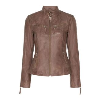 BTF-CPH Stenen Bikerjas met Zilveren Acc. - Dames - Leren en Su&egrave;de Jassen - Bruin - S - Leer - Jassen