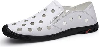 Generic Mens Loafers Flat Heel Simple Breathable Loafer Shoes Anti-Slip Flat Heel Flexible Classic Slip-ons(White,9.5 UK)