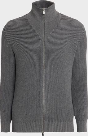 Brunello Cucinelli Mens Cotton Rib High-Neck Zip Cardigan