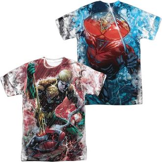 Gildan Justice League of America Aquaman Vs Manta (Front/Back Print) Short Sleeve Adult Poly Crew Tee / T-Shirt