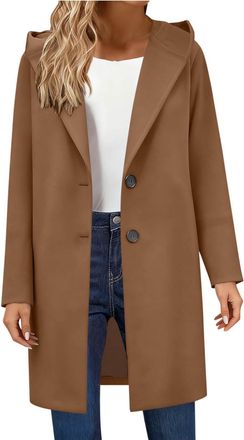 Generic Winter Coats for Women Plus Size Jackets for Womens with Hood Wool Blend Trench Coat Elegant Single Breasted Stand Collar Long Sleeve Tops Outerwear C