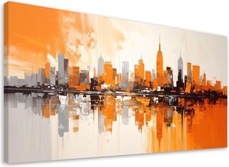 Feeby Cuadro Sobre Lienzo, Edificios Urbanos Naranjas Pintura Imitaci&oacute;n, 120x60