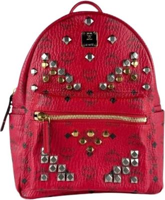 MCM Pre-owned Leren Rugzak - Dames - Vintage Rugzakken - Rood - ONE Size - Leer - Vintage
